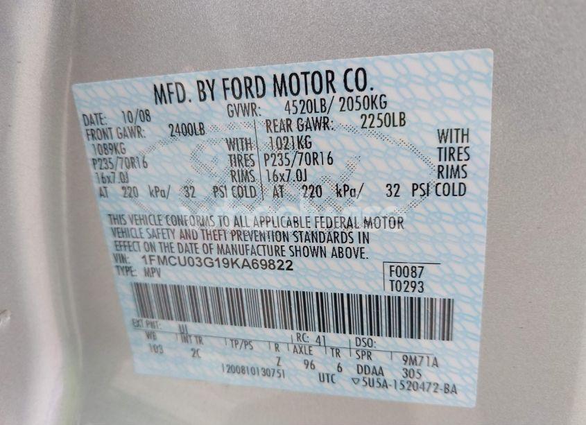 Photo 9 of 2009 Ford Escape XLT (VIN 1FMCU03G19KA69822)