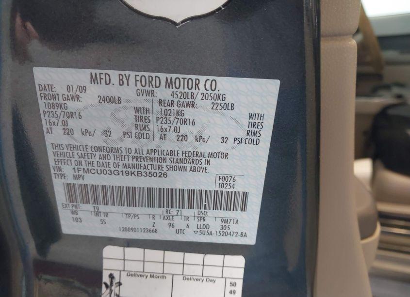 Photo 9 of 2009 Ford Escape XLT (VIN 1FMCU03G19KB35026)