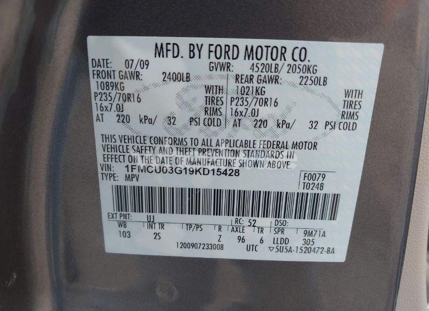 Photo 9 of 2009 Ford Escape XLT (VIN 1FMCU03G19KD15428)
