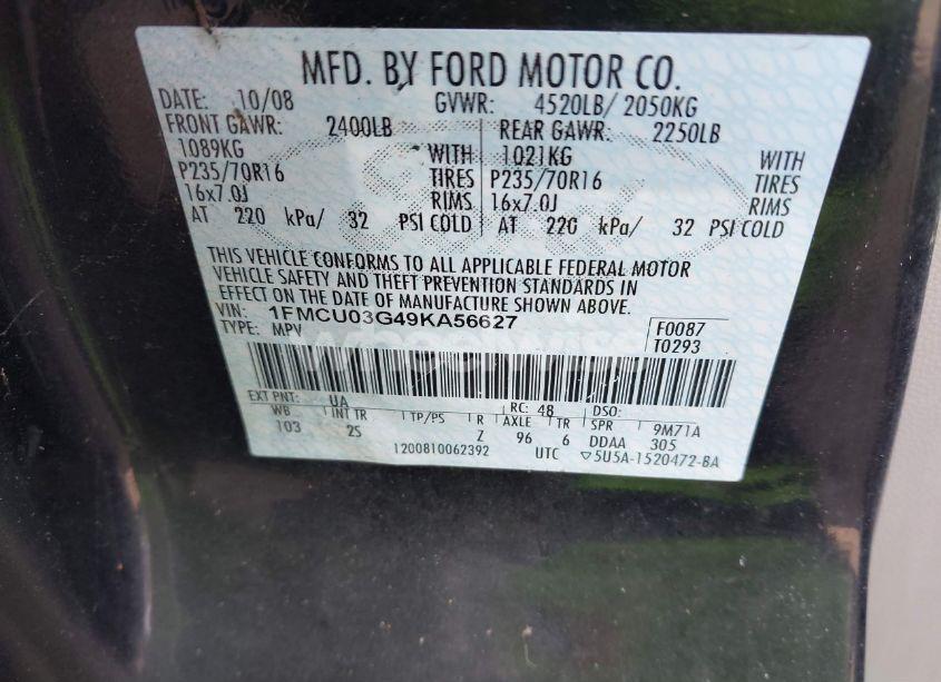 Photo 9 of 2009 Ford Escape XLT (VIN 1FMCU03G49KA56627)