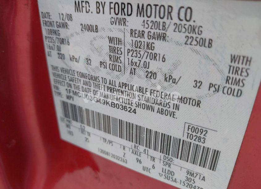 Photo 9 of 2009 Ford Escape XLT (VIN 1FMCU03G49KB03624)