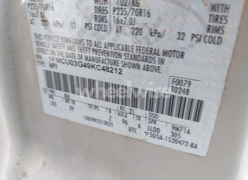 Photo 9 of 2009 Ford Escape XLT (VIN 1FMCU03G49KC48212)