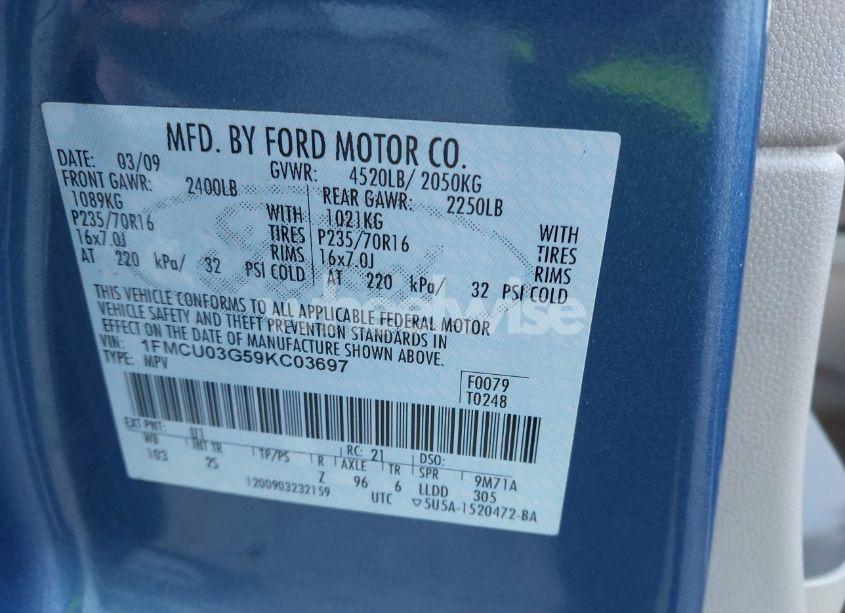 Photo 9 of 2009 Ford Escape XLT (VIN 1FMCU03G59KC03697)