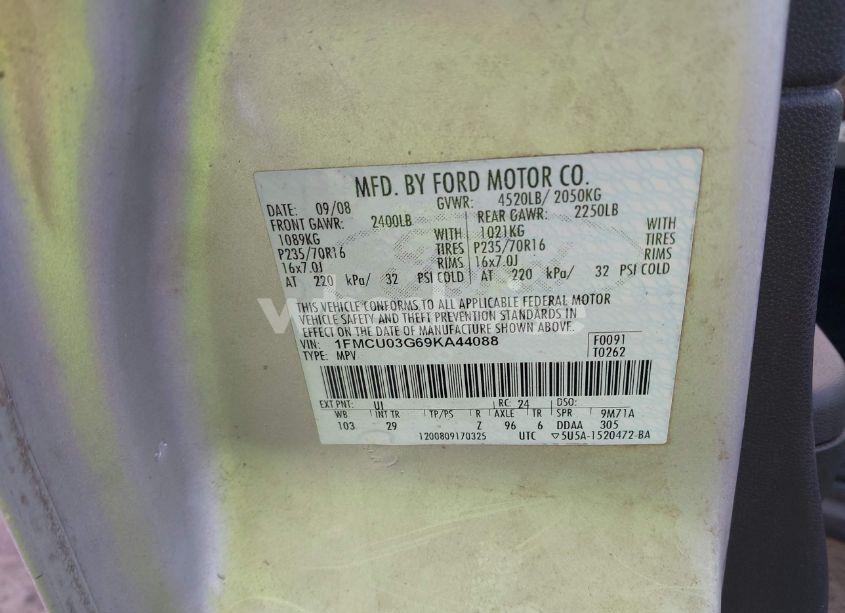 Photo 9 of 2009 Ford Escape XLT (VIN 1FMCU03G69KA44088)