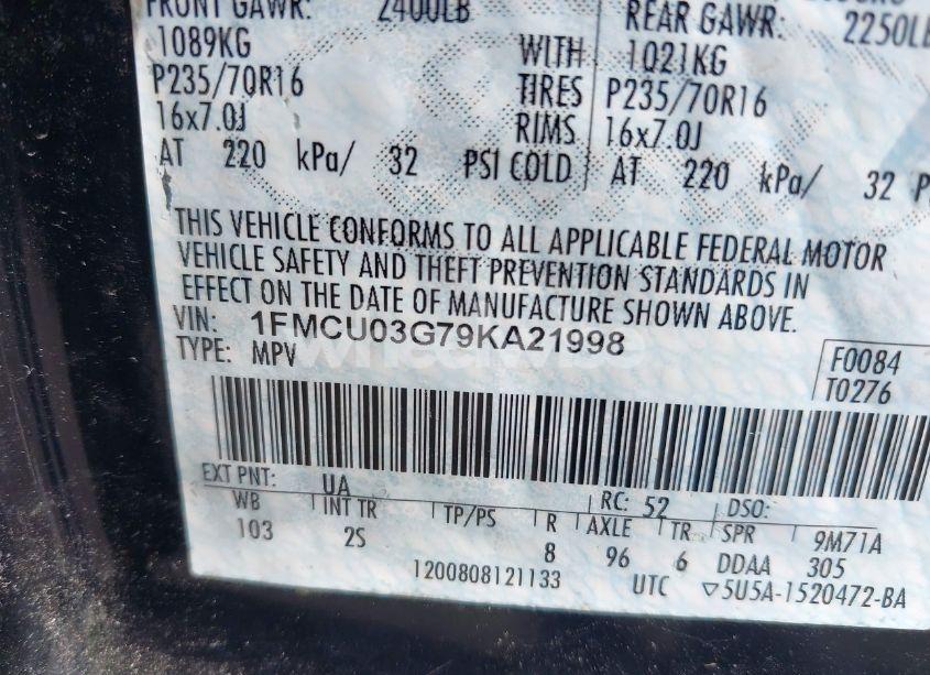 Photo 9 of 2009 Ford Escape XLT (VIN 1FMCU03G79KA21998)