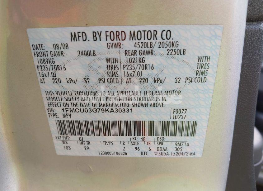 Photo 9 of 2009 Ford Escape XLT (VIN 1FMCU03G79KA30331)