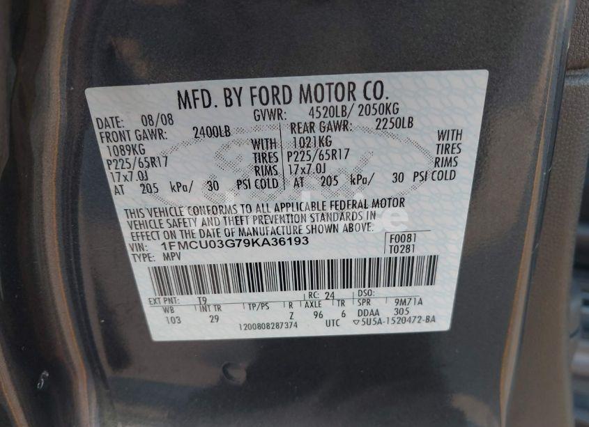 Photo 9 of 2009 Ford Escape XLT (VIN 1FMCU03G79KA36193)