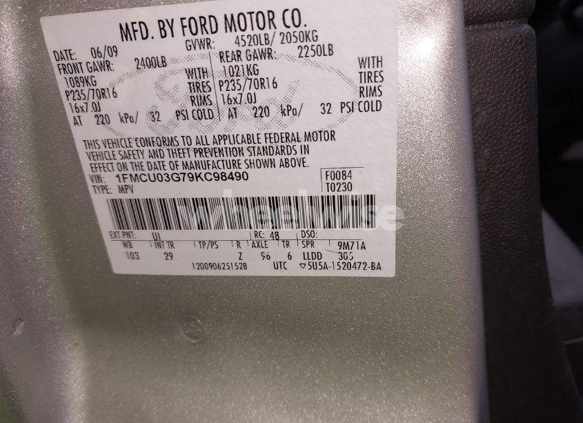 Photo 9 of 2009 Ford Escape XLT (VIN 1FMCU03G79KC98490)