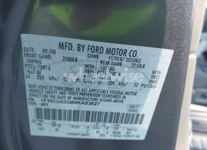 Photo 9 of 2009 Ford Escape XLT (VIN 1FMCU03G89KA53827)