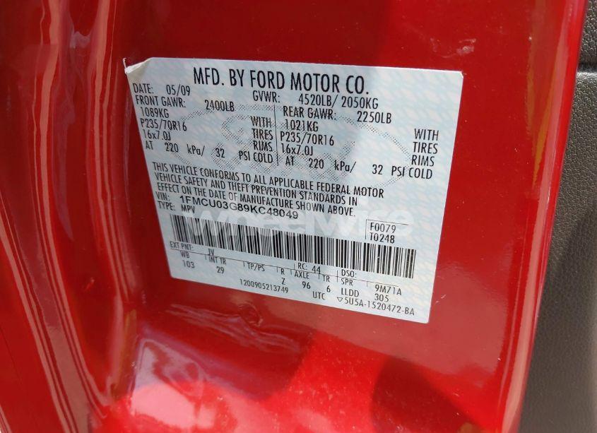 Photo 9 of 2009 Ford Escape XLT (VIN 1FMCU03G89KC48049)