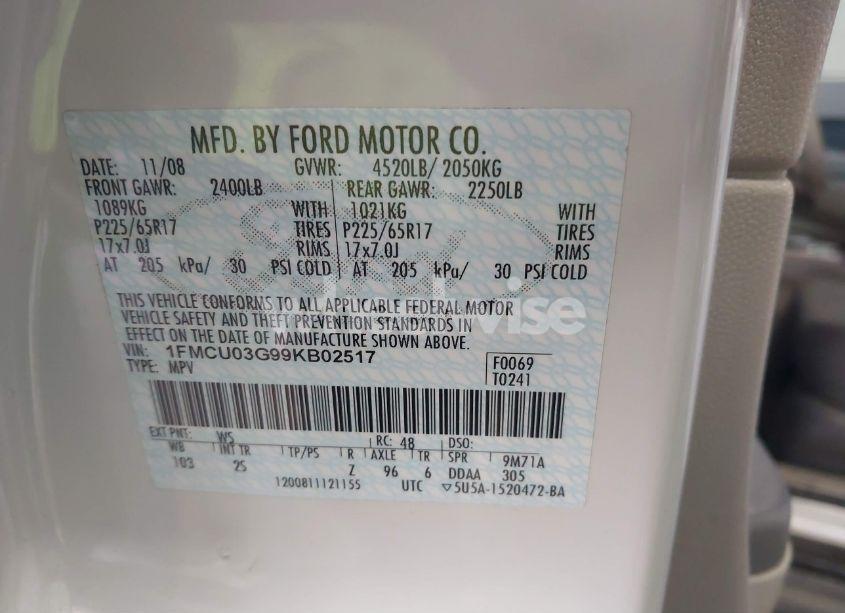 Photo 9 of 2009 Ford Escape XLT (VIN 1FMCU03G99KB02517)