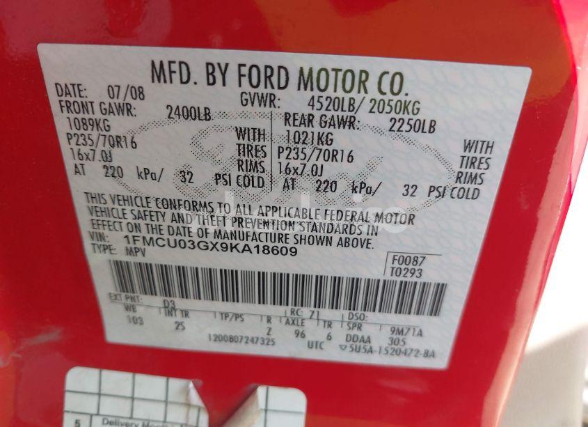 Photo 9 of 2009 Ford Escape XLT (VIN 1FMCU03GX9KA18609)