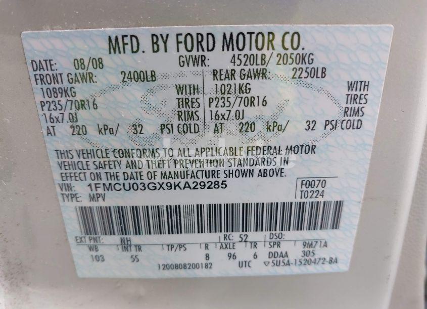 Photo 9 of 2009 Ford Escape XLT (VIN 1FMCU03GX9KA29285)