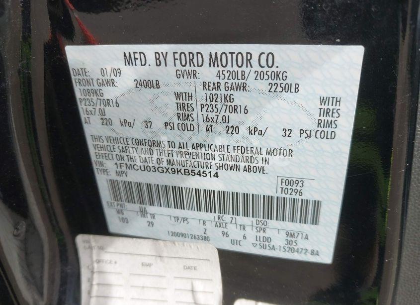 Photo 9 of 2009 Ford Escape XLT (VIN 1FMCU03GX9KB54514)