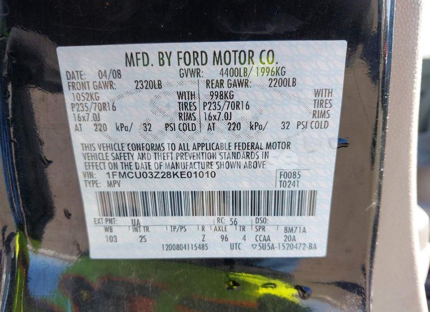 Photo 9 of 2008 Ford Escape XLT (VIN 1FMCU03Z28KE01010)