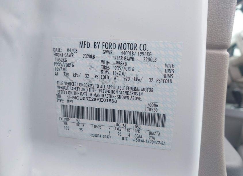 Photo 9 of 2008 Ford Escape XLT (VIN 1FMCU03Z28KE01668)