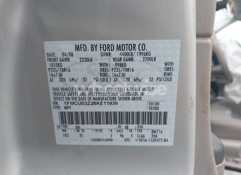 Photo 9 of 2008 Ford Escape XLT (VIN 1FMCU03Z28KE11939)