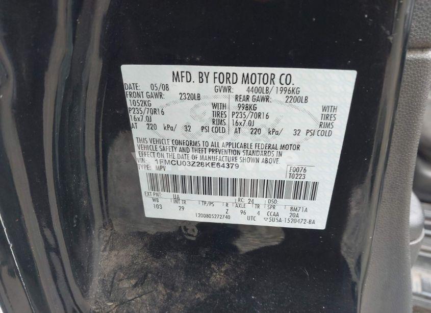 Photo 9 of 2008 Ford Escape XLT (VIN 1FMCU03Z28KE64379)