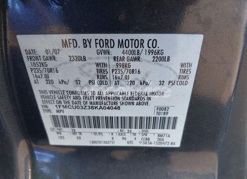 Photo 9 of 2008 Ford Escape XLT (VIN 1FMCU03Z38KA04048)
