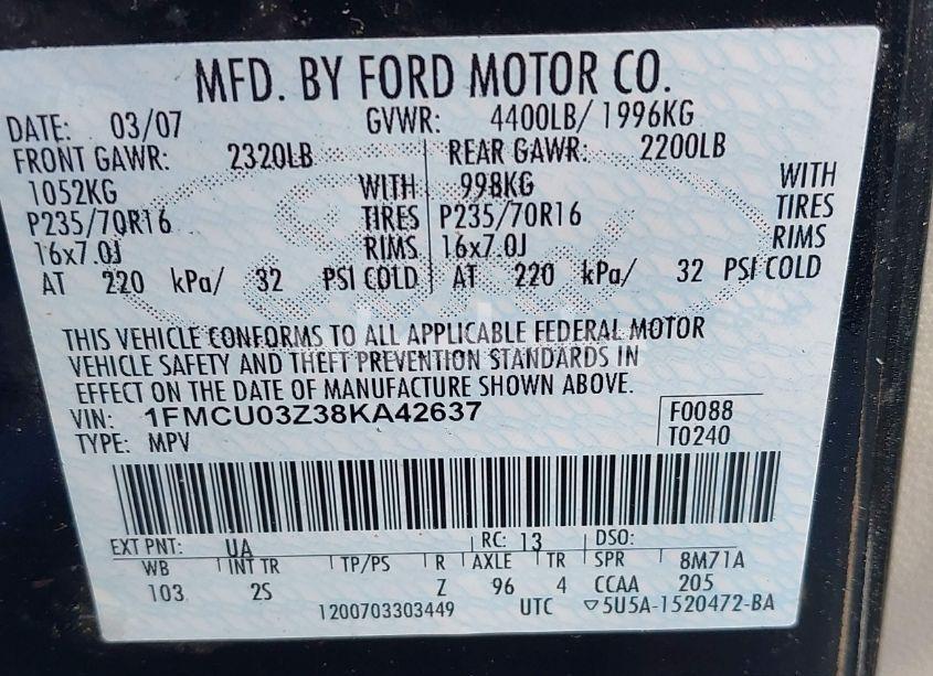 Photo 13 of 2008 Ford Escape XLT (VIN 1FMCU03Z38KA42637)
