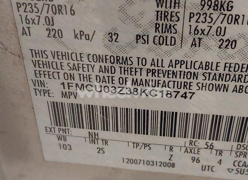 Photo 9 of 2008 Ford Escape XLT (VIN 1FMCU03Z38KC18747)