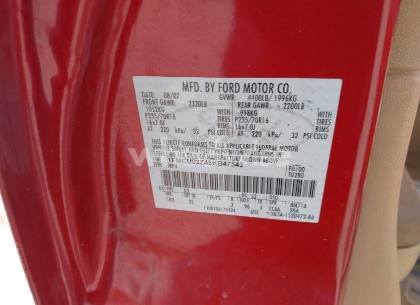 Photo 9 of 2008 Ford Escape XLT (VIN 1FMCU03Z48KB47543)