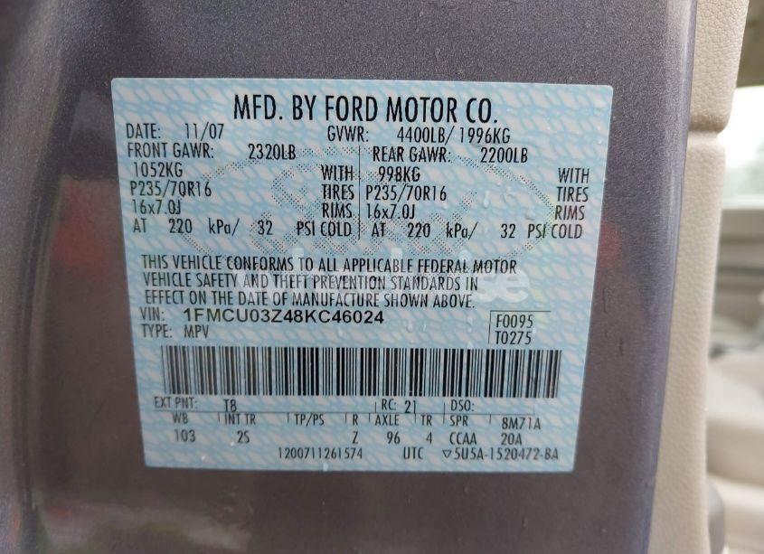 Photo 9 of 2008 Ford Escape XLT (VIN 1FMCU03Z48KC46024)