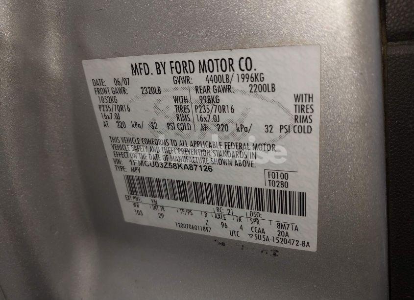 Photo 9 of 2008 Ford Escape XLT (VIN 1FMCU03Z58KA87126)