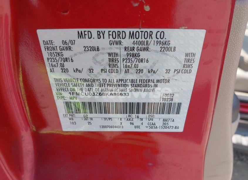 Photo 9 of 2008 Ford Escape XLT (VIN 1FMCU03Z68KA86633)