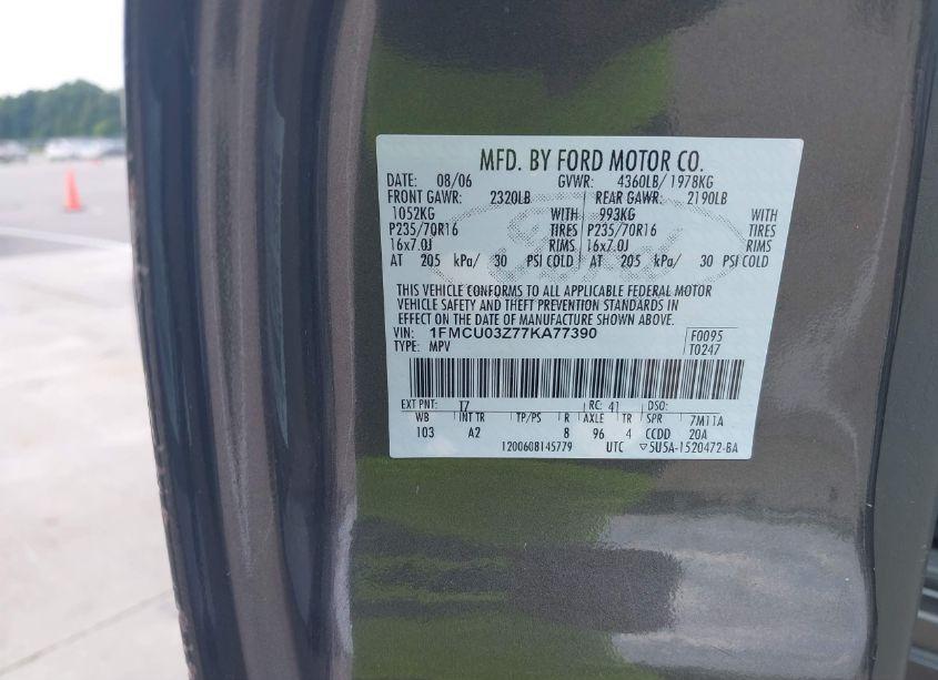 Photo 9 of 2007 Ford Escape XLT (VIN 1FMCU03Z77KA77390)