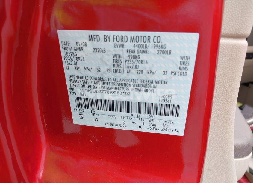 Photo 9 of 2008 Ford Escape XLT (VIN 1FMCU03Z78KC83102)