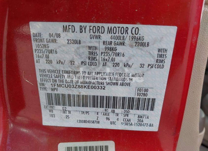 Photo 9 of 2008 Ford Escape XLT (VIN 1FMCU03Z88KE00332)