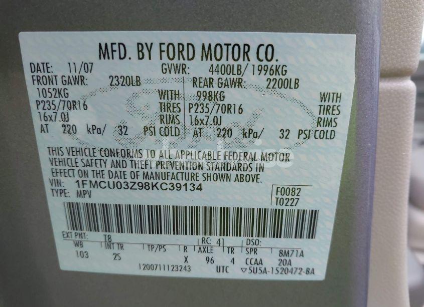 Photo 9 of 2008 Ford Escape XLT (VIN 1FMCU03Z98KC39134)