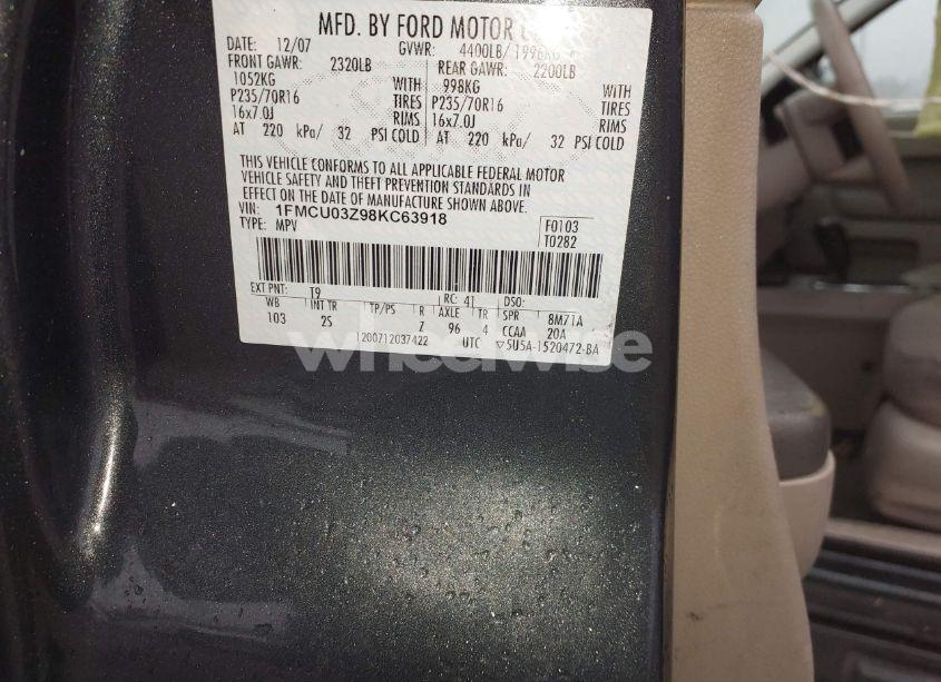 Photo 9 of 2008 Ford Escape XLT (VIN 1FMCU03Z98KC63918)