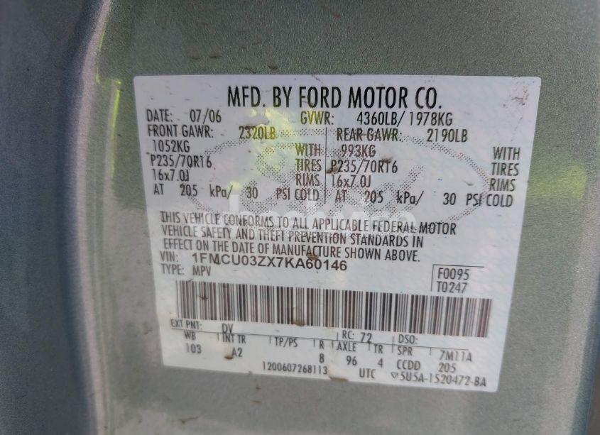 Photo 9 of 2007 Ford Escape XLT (VIN 1FMCU03ZX7KA60146)