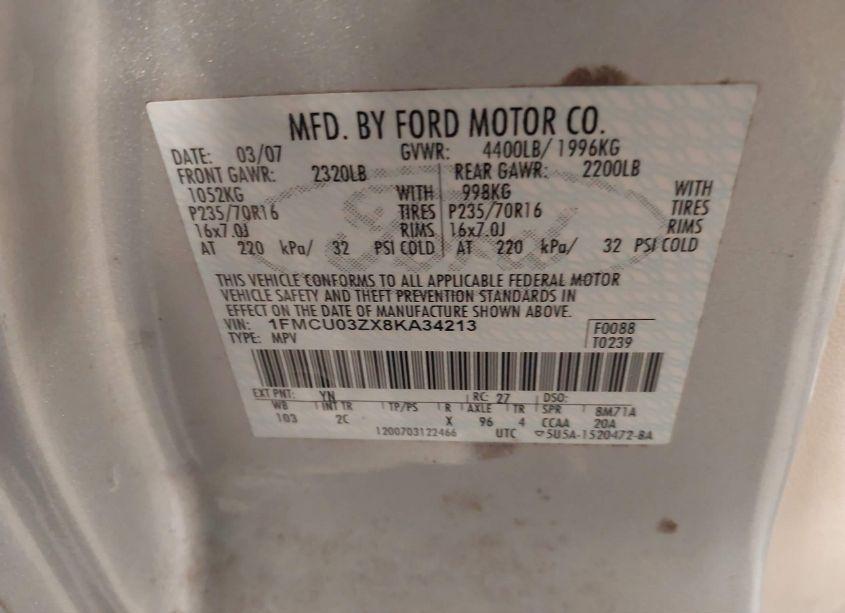 Photo 9 of 2008 Ford Escape XLT (VIN 1FMCU03ZX8KA34213)