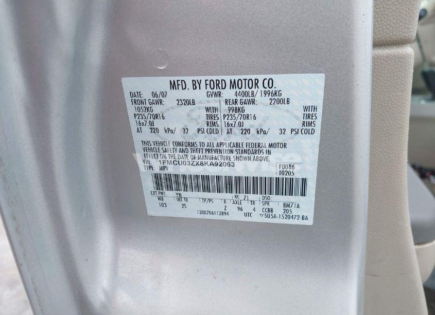 Photo 9 of 2008 Ford Escape XLT (VIN 1FMCU03ZX8KA92063)