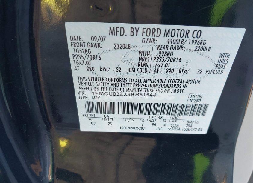 Photo 9 of 2008 Ford Escape XLT (VIN 1FMCU03ZX8KB61544)