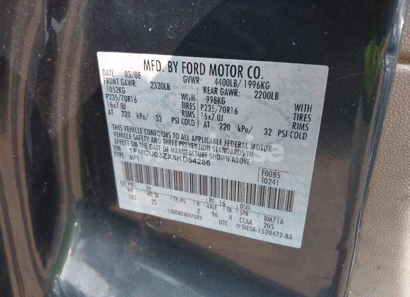 Photo 9 of 2008 Ford Escape XLT (VIN 1FMCU03ZX8KD64286)