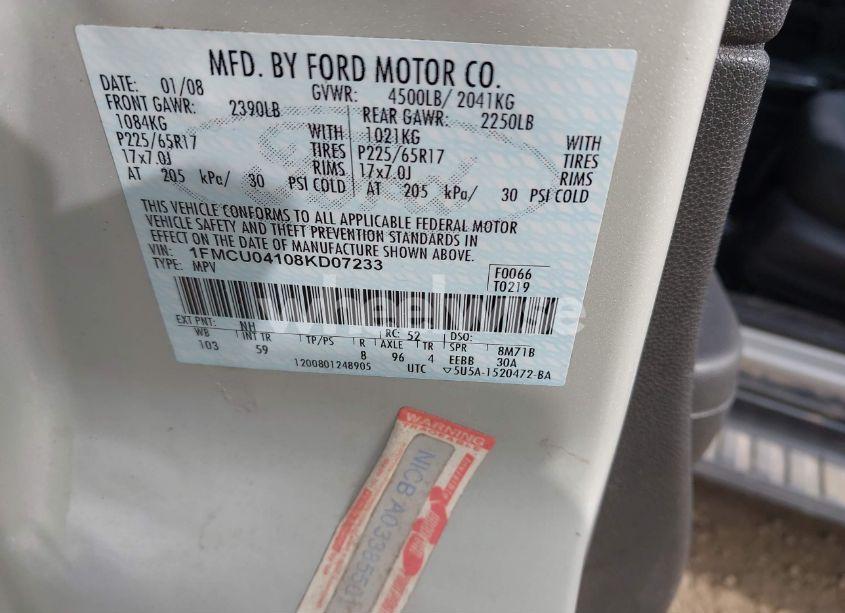 Photo 9 of 2008 Ford Escape LIMITED (VIN 1FMCU04108KD07233)