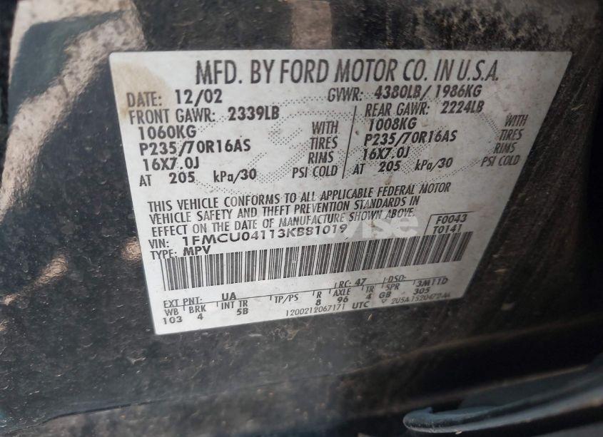 Photo 9 of 2003 Ford Escape LIMITED (VIN 1FMCU04113KB81019)