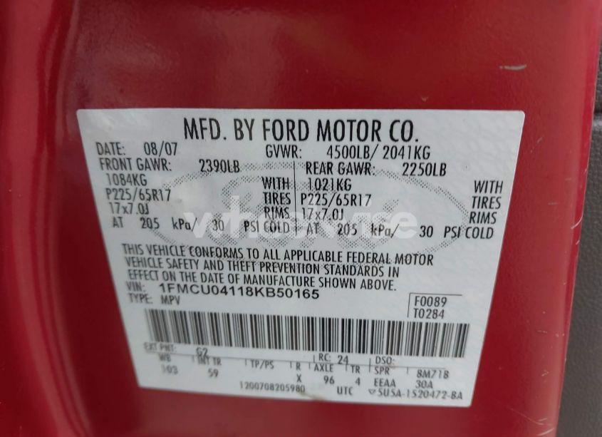 Photo 9 of 2008 Ford Escape LIMITED (VIN 1FMCU04118KB50165)