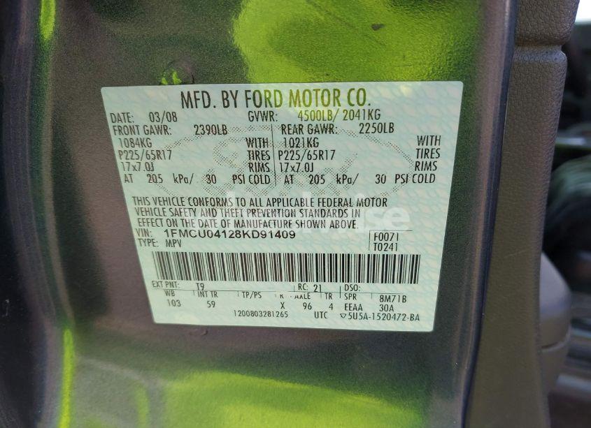 Photo 9 of 2008 Ford Escape LIMITED (VIN 1FMCU04128KD91409)