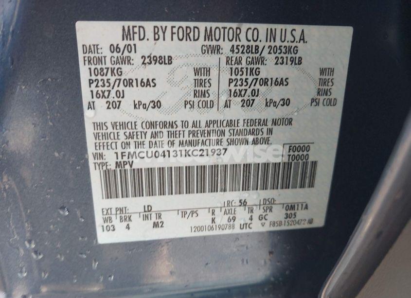 Photo 9 of 2001 Ford Escape XLT (VIN 1FMCU04131KC21937)