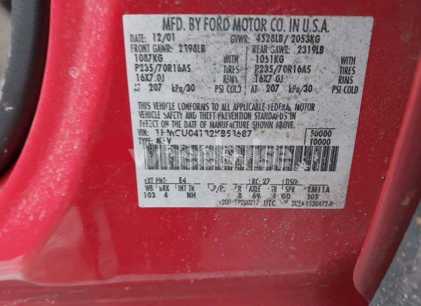 Photo 9 of 2002 Ford Escape XLT (VIN 1FMCU04132KB53687)