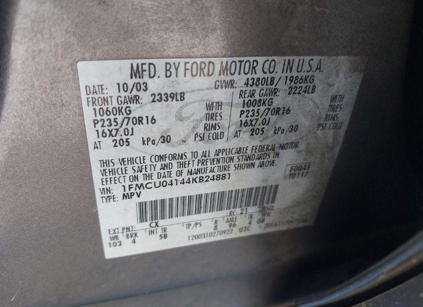 Photo 9 of 2004 Ford Escape LIMITED (VIN 1FMCU04144KB24881)