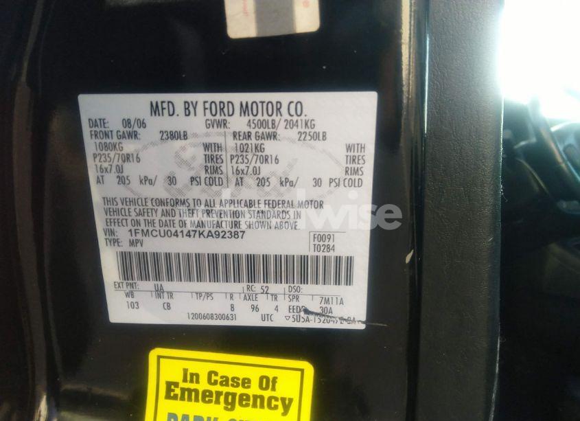 Photo 9 of 2007 Ford Escape LIMITED (VIN 1FMCU04147KA92387)