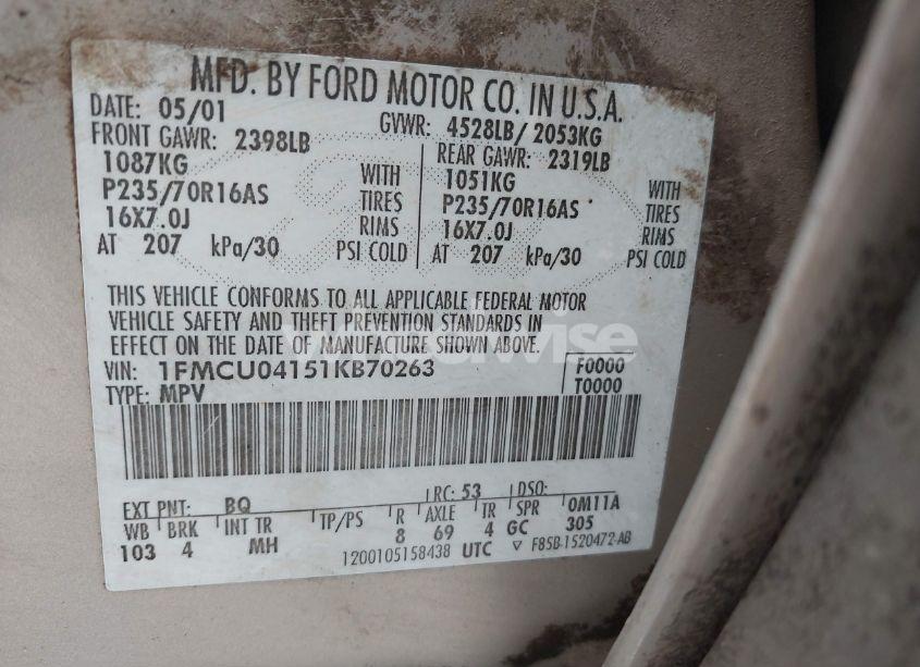 Photo 9 of 2001 Ford Escape XLT (VIN 1FMCU04151KB70263)