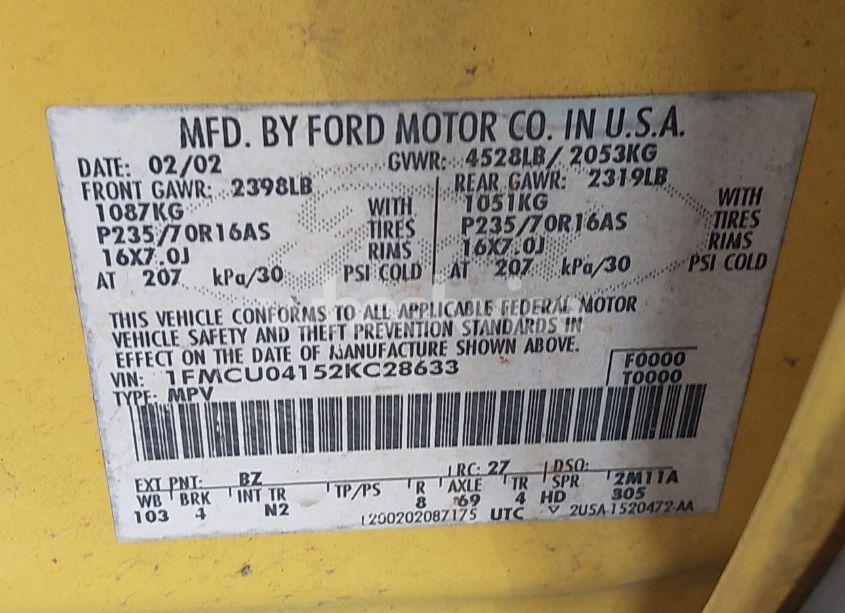 Photo 9 of 2002 Ford Escape XLT (VIN 1FMCU04152KC28633)