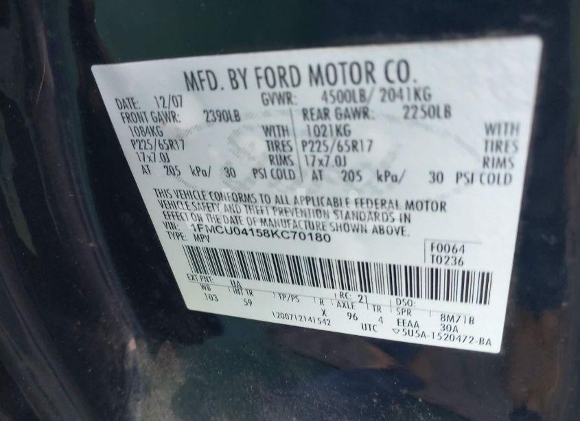 Photo 9 of 2008 Ford Escape LIMITED (VIN 1FMCU04158KC70180)